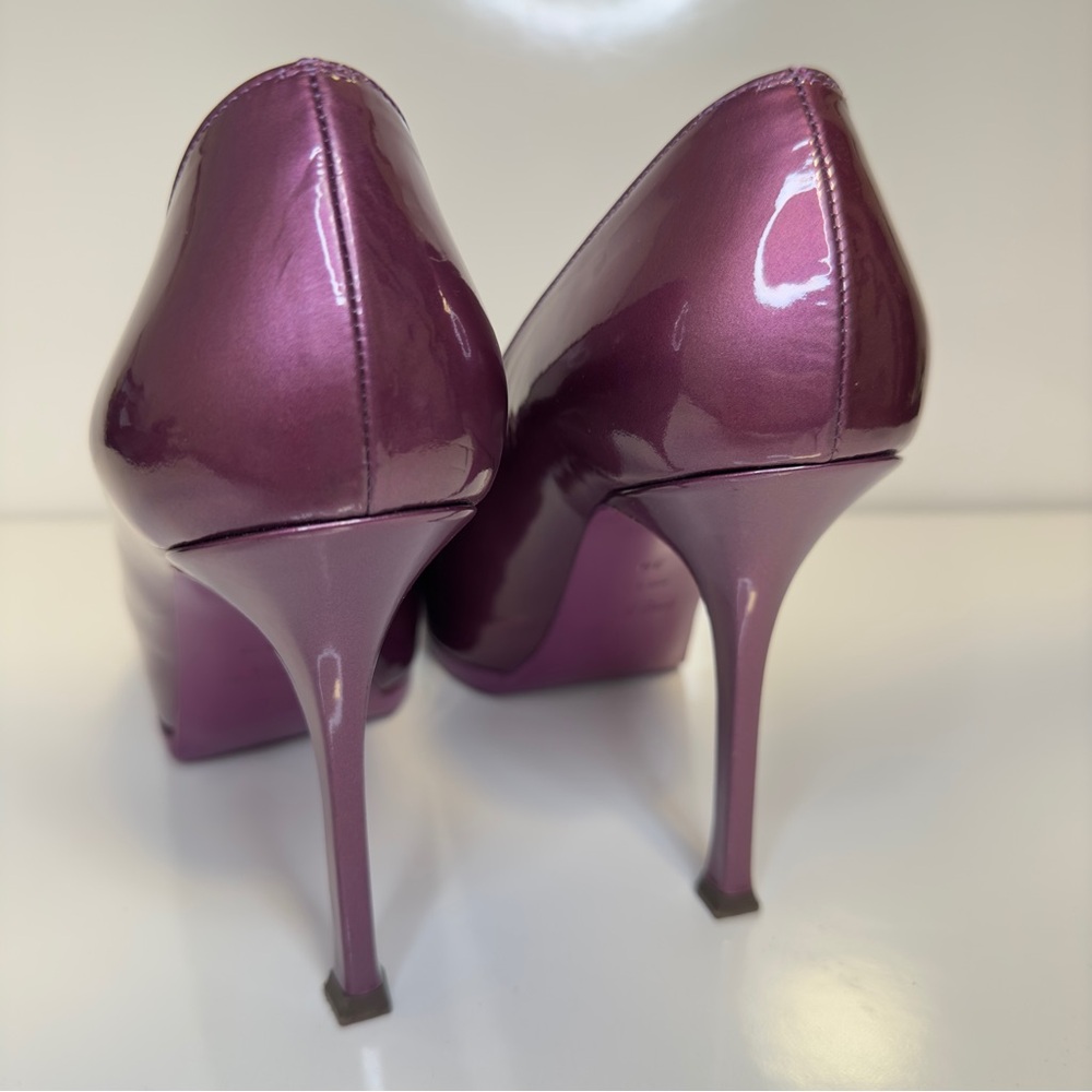 Like new! Made in Italy YSL Purple Tribtoo Patent Leather Platform Heel Pumps 9 - Picture 9 of 14